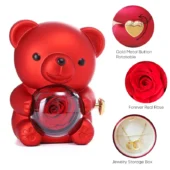 Boîte à bijoux rotative ours en peluche rose avec collier