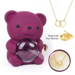 Rotating Rose Teddy Bear Jewelry Box with Necklace