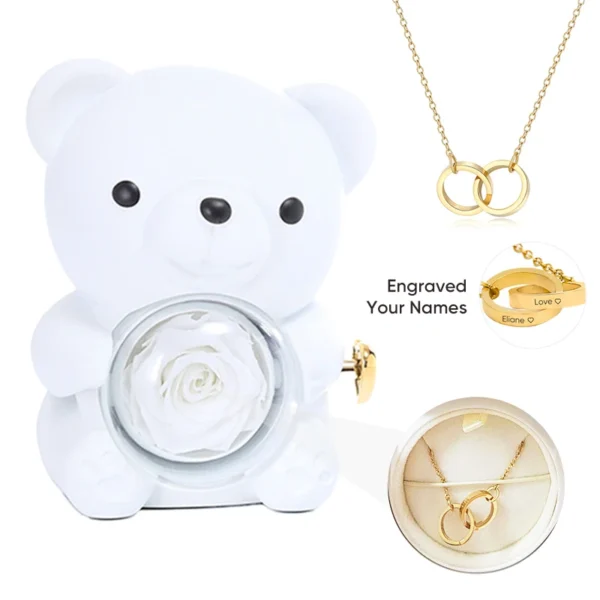 Rotating Rose Teddy Bear Jewelry Box with Necklace