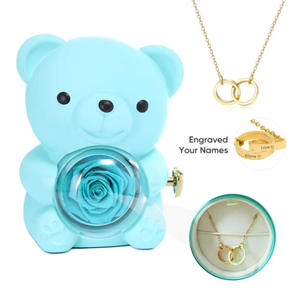 Rotating Rose Teddy Bear Jewelry Box with Necklace