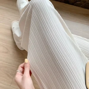 2024 Spring Summer Ice Silk Wide Leg Pants for Women Korean Thin Chiffon High Waist Saggy Loose Straight Casual Fashion Trousers