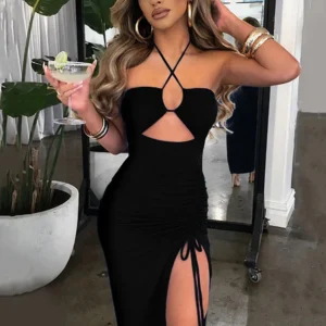Sleeveless Sexy Female Midi Backless Dresses Slim Night Club Party Women's Dress Bodycon Vestidos Elegantes Para Mujer