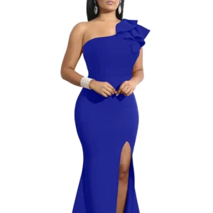 New Summer One Shoulder Split Sexy Dress sleeveless Sloping Shoulders Dresses