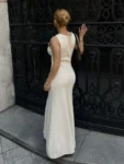Knit Ribbed Cardigan Maxi Dress Female High Waist Slim Pocket Sleeveless Elegant Party Dress Women's Knitwear Long Dress