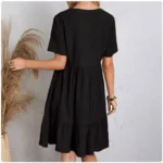 Women Summer Peplum Dresses Spring V-Neck Short Sleeve Loose Waist Ruffle Fit Flare Vocation Dresses