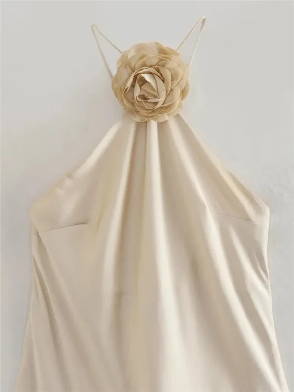 TRAF Flower Halter Dress Woman Off Shoulder Satin Long Dress Women Backless Sexy Evening Dresses Summer Party Dresses For Women