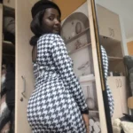 Houndstooth Print Women Long Sleeve Midi Dress Hollow Out Bodycon Sexy Streetwear 2022 Autumn Winter Club Elegant Slim photo review