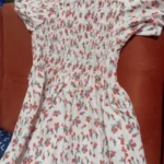 Spring Summer Chiffon Dress Women Midi DressesFemale Short Sleeve Elastic Waist Printed Floral Pleated Backless Casual Dress photo review