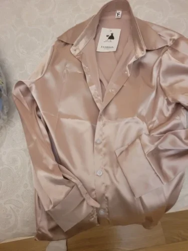 Spring Fashion Button Up Satin Silk Shirt Vintage Blouse Women White Tops Lady Long Sleeves Female Loose Street Shirts 11355 photo review