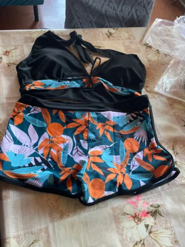 2023 Halter Bikini Set Short Swimsuit Women High Waist Swimwear Female Printed Bathers Swimming Bathing Swim Suit Beachwear photo review