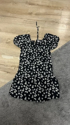 Women Mini Dresses Summer Fashion Female Vestidos Print Floral Chiffon Dresses Shirring Pleated Short Puffy Sleeve Casual Dress photo review