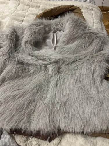 TRAFZA Women Fashion Cropped Faux Fur Jacket Coat Long Sleeve Front Snap-button Female Outerwear Chic Lapel Collar Thick Coat photo review