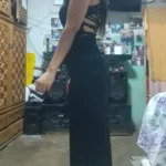 Sexy Black Long Bodycon Dress Women Summer Sleeveless Blackless Halter Neck Spaghetti Strap Dresses High Split Vestidos photo review