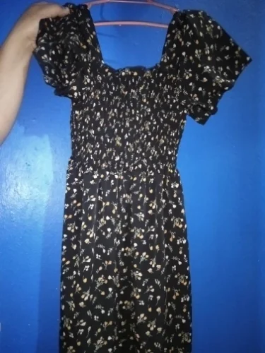 Spring Summer Chiffon Dress Women Midi DressesFemale Short Sleeve Elastic Waist Printed Floral Pleated Backless Casual Dress photo review