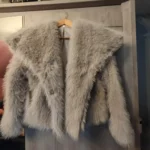TRAFZA Women Fashion Cropped Faux Fur Jacket Coat Long Sleeve Front Snap-button Female Outerwear Chic Lapel Collar Thick Coat photo review
