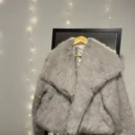 TRAFZA Women Fashion Cropped Faux Fur Jacket Coat Long Sleeve Front Snap-button Female Outerwear Chic Lapel Collar Thick Coat photo review