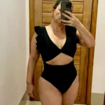Contrast Mesh One Piece Swimsuit, V Neck Solid Color Backless Tummy Control High Cut Bathing Suit, Women's Swimwear & Clothing photo review