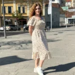 Spring Summer Chiffon Dress Women Midi DressesFemale Short Sleeve Elastic Waist Printed Floral Pleated Backless Casual Dress photo review