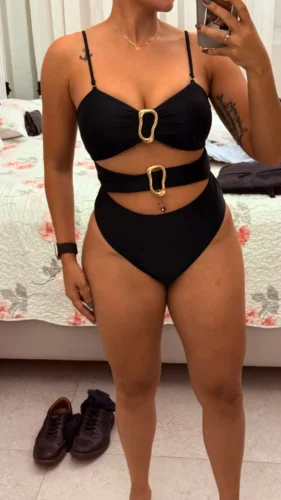 3 Colors Sexy Metal Rings Cut Out Women Swimwear One Piece Swimsuit Female Bandeau High Leg Cut Bather Bathing Suit Swim B022D photo review