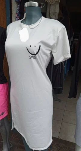 Women's Summer New Short Sleeved T-shirt Dress Loose Mid Length Over Knee Dress photo review