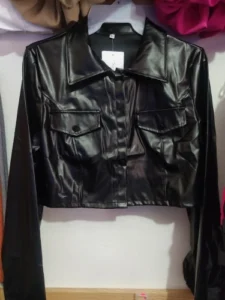Xeemilo Autumn Faux Leather Short Jacket Y2K Turn-down Collar Fashion Botton Decoration PU Coat 2022 Grunge Street Casual Coats photo review