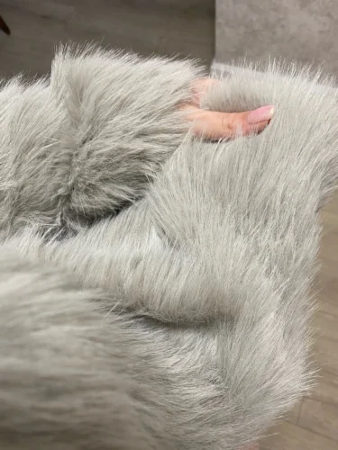 TRAFZA Women Fashion Cropped Faux Fur Jacket Coat Long Sleeve Front Snap-button Female Outerwear Chic Lapel Collar Thick Coat photo review