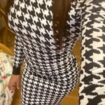 Houndstooth Print Women Long Sleeve Midi Dress Hollow Out Bodycon Sexy Streetwear 2022 Autumn Winter Club Elegant Slim photo review