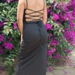 Sexy Black Long Bodycon Dress Women Summer Sleeveless Blackless Halter Neck Spaghetti Strap Dresses High Split Vestidos photo review