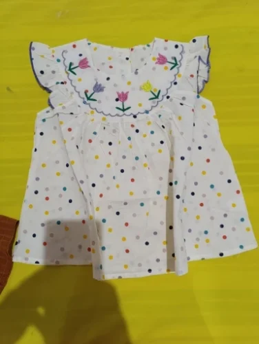 New Cute Girl'S Dress Sweet Rose Embroidered Small Round Dots Korean Version Loose Bubble Sleeve Cotton Beach Skirt photo review