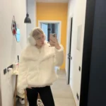 TRAFZA Women Fashion Cropped Faux Fur Jacket Coat Long Sleeve Front Snap-button Female Outerwear Chic Lapel Collar Thick Coat photo review