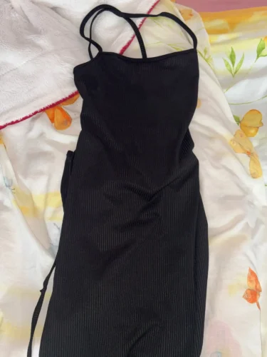 Sexy Black Long Bodycon Dress Women Summer Sleeveless Blackless Halter Neck Spaghetti Strap Dresses High Split Vestidos photo review