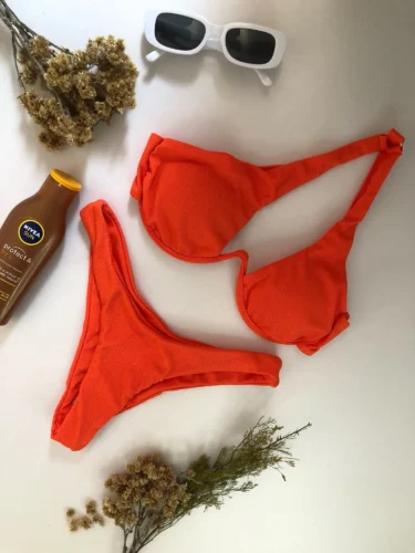 2024 Luxury Two-Pieces Solid Patchwork Underwire Push Up One Shoulder Cut Out Beachwear Swimwear Biqunis Brazilian Thong Bikinis photo review