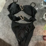 3 Colors Sexy Metal Rings Cut Out Women Swimwear One Piece Swimsuit Female Bandeau High Leg Cut Bather Bathing Suit Swim B022D photo review