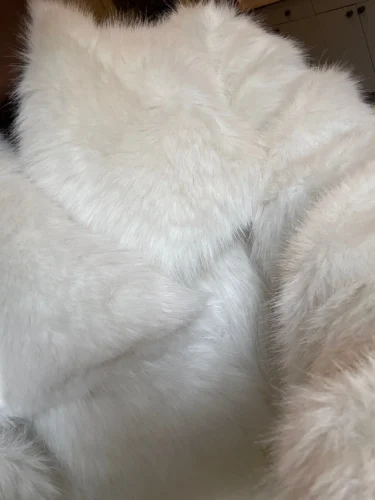 TRAFZA Women Fashion Cropped Faux Fur Jacket Coat Long Sleeve Front Snap-button Female Outerwear Chic Lapel Collar Thick Coat photo review