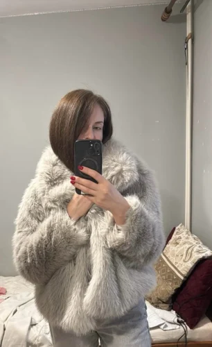 TRAFZA Women Fashion Cropped Faux Fur Jacket Coat Long Sleeve Front Snap-button Female Outerwear Chic Lapel Collar Thick Coat photo review