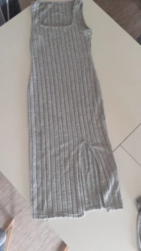 Women Summer Style Knitted Suspender Dress Lady Sleeveless Square Collar Side Slit Skirt Dress Vestidos photo review