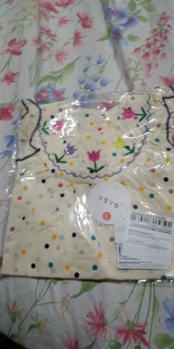 New Cute Girl'S Dress Sweet Rose Embroidered Small Round Dots Korean Version Loose Bubble Sleeve Cotton Beach Skirt photo review