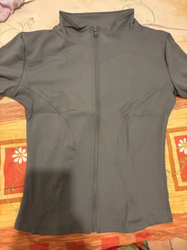 Summer High Quality Waist Slimming Training Tops Women's Quick-drying Tight Stand Collar Full Zipper Short Sleeves Yoga shirts photo review