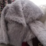 TRAFZA Women Fashion Cropped Faux Fur Jacket Coat Long Sleeve Front Snap-button Female Outerwear Chic Lapel Collar Thick Coat photo review