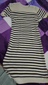 Summer Striped Beach Knitted Dress O Neck Short Sleeves Chic Hotsweet Slim Sundress Streetwear Y2K Bodycon Midi Dress photo review