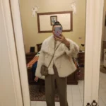 TRAFZA Women Fashion Cropped Faux Fur Jacket Coat Long Sleeve Front Snap-button Female Outerwear Chic Lapel Collar Thick Coat photo review