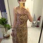Ladies Vintage Leopard Print Women Sexy Spaghetti Strap Summer Dress Chic Swing Collar Backless Party Club Long Dresses Female photo review