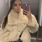 TRAFZA Women Fashion Cropped Faux Fur Jacket Coat Long Sleeve Front Snap-button Female Outerwear Chic Lapel Collar Thick Coat photo review