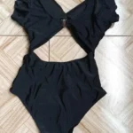 Contrast Mesh One Piece Swimsuit, V Neck Solid Color Backless Tummy Control High Cut Bathing Suit, Women's Swimwear & Clothing photo review