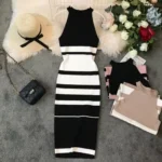 Women V Neck Solid Ribben Knitted Dresses Casual All Match Slimple Sexy Package Hips Bodycon Dress Elegant Vestidos Streetwear photo review