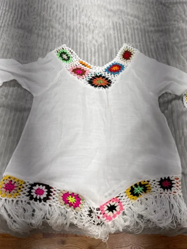 CROCHET BIKINI White Bikini Cover Up With Fringe Trim Women Sexy Hollow Tunic Beach Dress Summer Bathing Suit Beachwear photo review