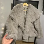 TRAFZA Women Fashion Cropped Faux Fur Jacket Coat Long Sleeve Front Snap-button Female Outerwear Chic Lapel Collar Thick Coat photo review