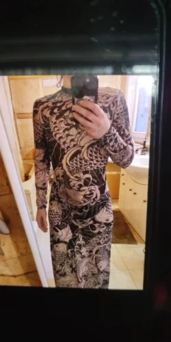 Weird Puss Mesh Print Women Maxi Dress Turtleneck Full Sleeve Bodycon Autumn Trendy Hipsters High Street Party Y2K Attirewear photo review