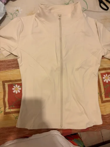 Summer High Quality Waist Slimming Training Tops Women's Quick-drying Tight Stand Collar Full Zipper Short Sleeves Yoga shirts photo review