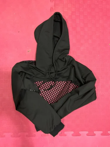 Street Sport Drop Shoulder Drawstring Hollow Out Super Crop Sports Hoodie Without Cami Top photo review
